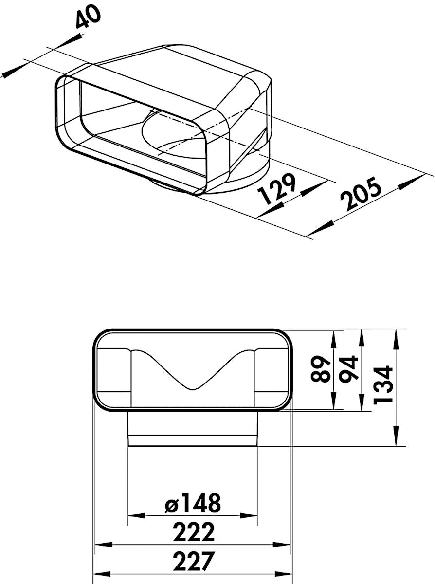 F-UR Umlenkstück 90° mit Rundrohr / Compair flow (System Ø 150) – Bild 2