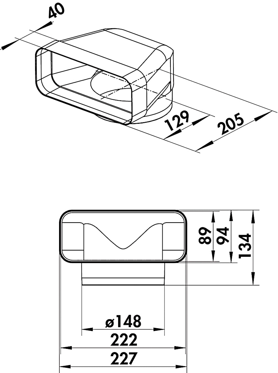 F-UR Umlenkstück 90° mit Rundrohr / Compair flow (System Ø 150)