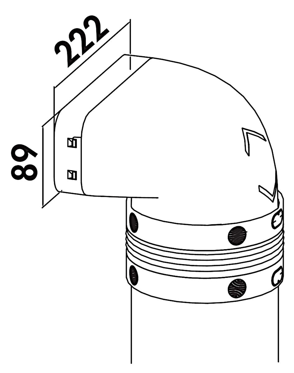 P-UR 150 Umlenkstück 90° mit Rundrohr 500 mm und Universalverbinder / COMPAIR PRIME flow®