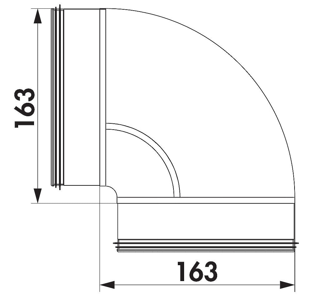 SR-RBV 150 Rohrbogen 90 Grad mit Luftleitkörper für perfekte Strömungswerte / COMPAIR STEEL flow 150 (System Ø 150) – Bild 2