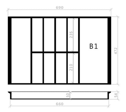 Besteckeinsatz 80er Schublade B 690 x T 472 Emm passend für Hettich ArciTech 16+19 mm Schubladen