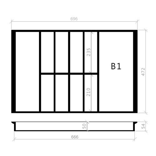 Besteckeinsatz 80er Schubl. B 696 x T 472 mm passend für Hettich ProfilPlus 16 mm Schubladen