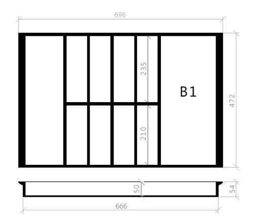 Besteckeinsatz 80er Schubl. B 696 x T 472 mm passend für Hettich ProfilPlus 16 mm Schubladen