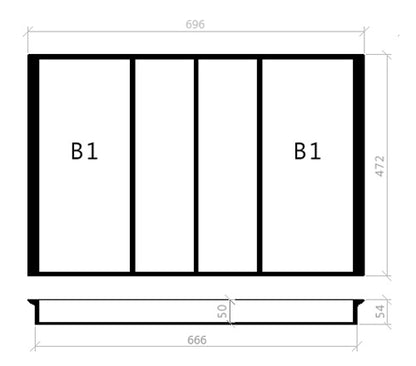 Mehrzweckeinsatz 80er Schubl. B 696 x T 472 mm passend für Hettich ProfilPlus 16 mm Schubladen