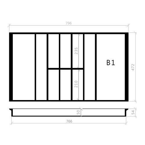 Besteckeinsatz 90er Schubl. B 796 x T 472 mm passend für Hettich ProfilPlus 16 mm Schubladen
