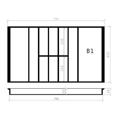 Besteckeinsatz 90er Schubl. B 796 x T 472 mm passend für Hettich ProfilPlus 16 mm Schubladen