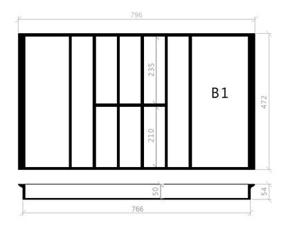 Besteckeinsatz 90er Schubl. B 796 x T 472 mm passend für Hettich ProfilPlus 16 mm Schubladen
