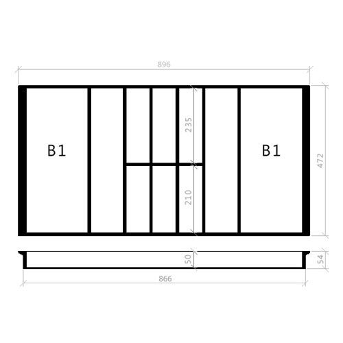Besteckeinsatz 100er Schubl. B 896 x T 472 mm passend für Hettich ProfilPlus 16 mm Schubladen