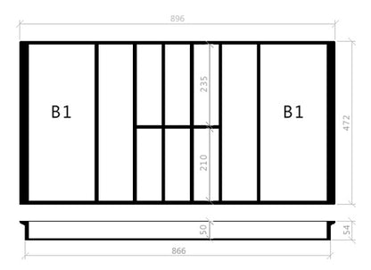 Besteckeinsatz 100er Schubl. B 896 x T 472 mm passend für Hettich ProfilPlus 16 mm Schubladen