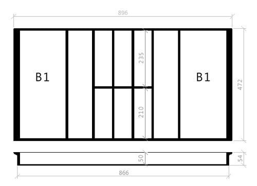 Besteckeinsatz 100er Schubl. B 896 x T 472 mm passend für Hettich ProfilPlus 16 mm Schubladen