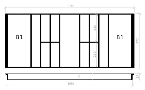 Besteckeinsatz 120er Schublade B 1090 x T 472 mm passend für Hettich ArciTech Schubladen
