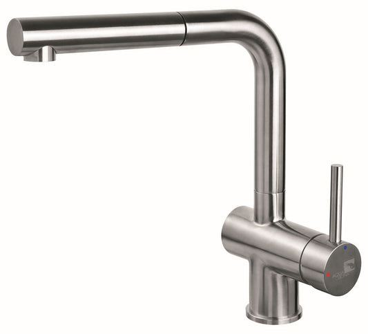 AquaCucina 45001-E Armatur LAGO S in EDELSTAHL mit ausziehbarem Auslauf / Küchenarmatur / Einhebelmischer