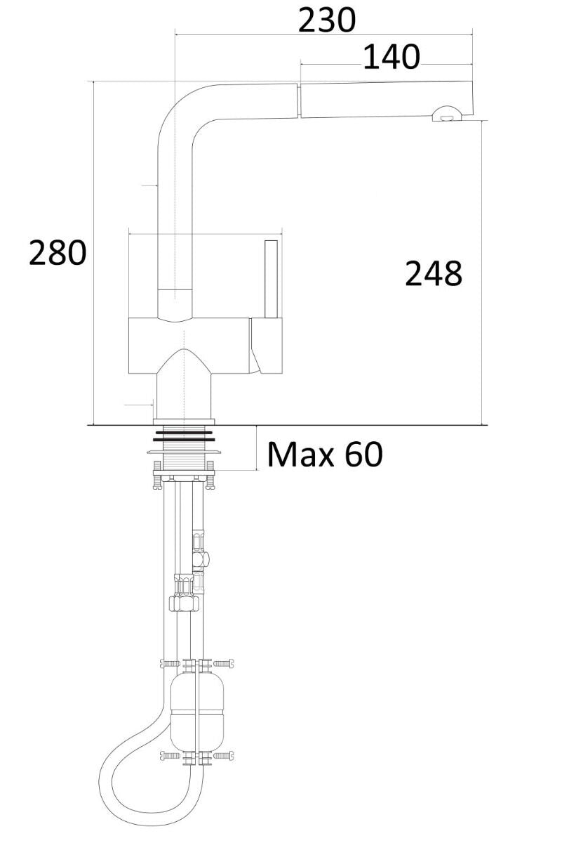 AquaCucina 45001-E Armatur LAGO S in EDELSTAHL mit ausziehbarem Auslauf / Küchenarmatur / Einhebelmischer – Bild 2
