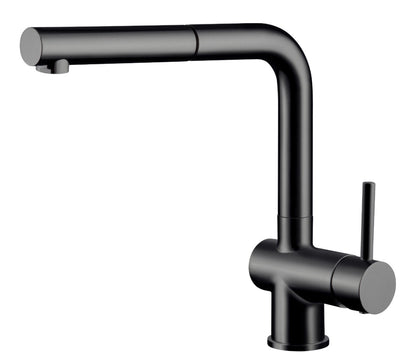AquaCucina 45001-S Armatur LAGO S in SCHWARZ matt mit ausziehbarem Auslauf / Küchenarmatur / Einhebelmischer