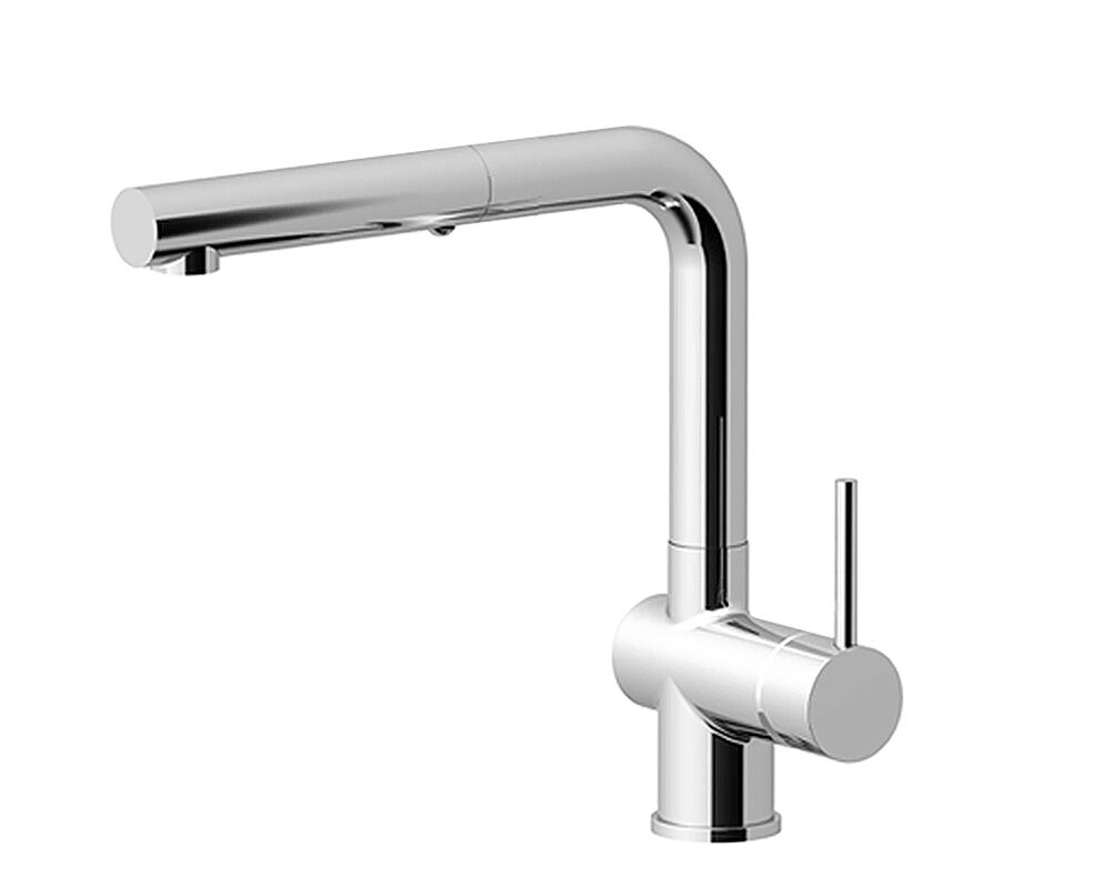AquaCucina 45005-00 Armatur LAGO S in CHROM Zugauslauf mit Laminar-Dualbrause / Küchenarmatur / Einhebelmischer