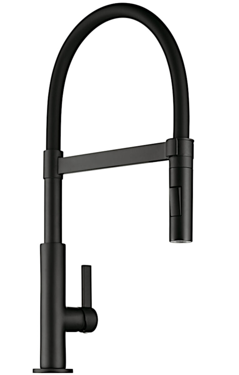 Armatur DRIVE 6 SCHWARZ matt mit Bogenauslauf mit Soft-Touch-Schlauch / Einhebelmischer