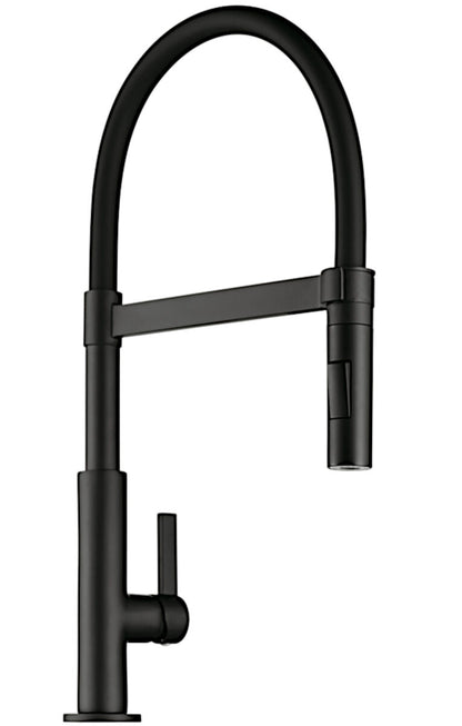 Armatur DRIVE 6 SCHWARZ matt mit Bogenauslauf mit Soft-Touch-Schlauch / Einhebelmischer