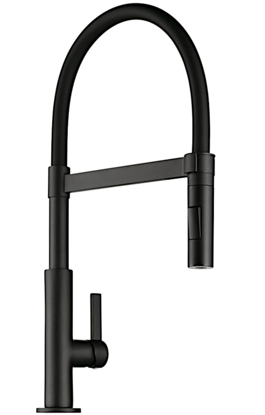 Armatur DRIVE 6 SCHWARZ matt mit Bogenauslauf mit Soft-Touch-Schlauch / Einhebelmischer