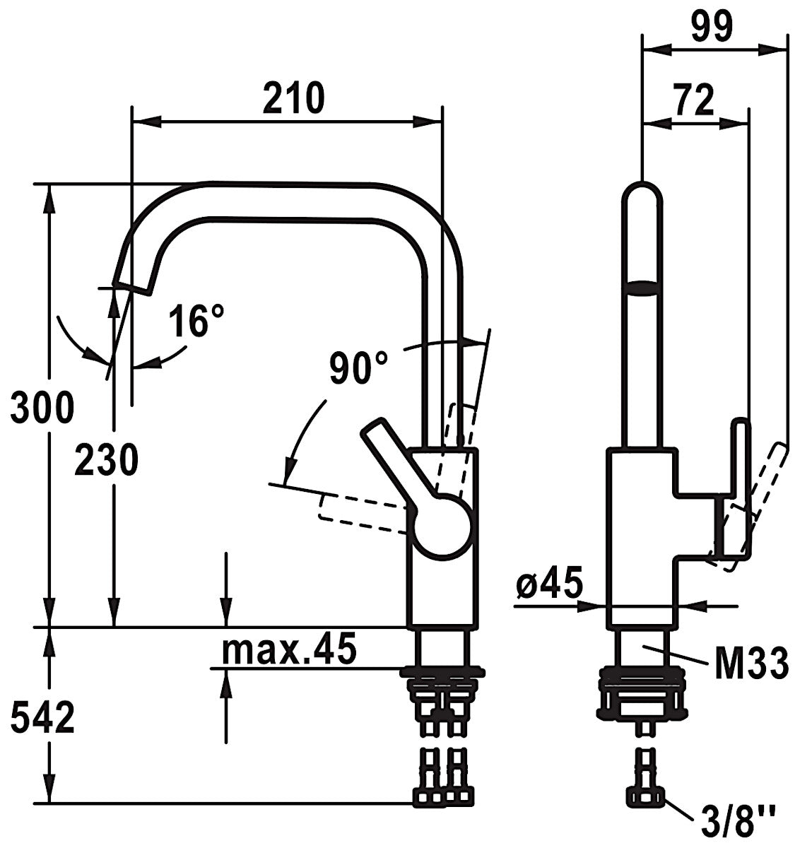KWC Küchenarmatur LUNA E6 mit seitlichem Bedienhebel / Einhebelmischer