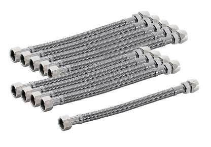 10er SET Flexibler Edelstahlschlauch 300 mm mit 3/8 Zoll Verschraubung und 3/8 Zoll Quetschverbindung /…