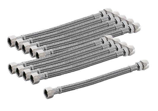 10er SET Flexibler Edelstahlschlauch 300 mm mit 3/8 Zoll Verschraubung und 3/8 Zoll Quetschverbindung /…