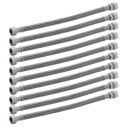 10er SET Flexibler Edelstahlschlauch 500 mm mit 3/8 Zoll Verschraubung und 3/8 Zoll Quetschverbindung /…