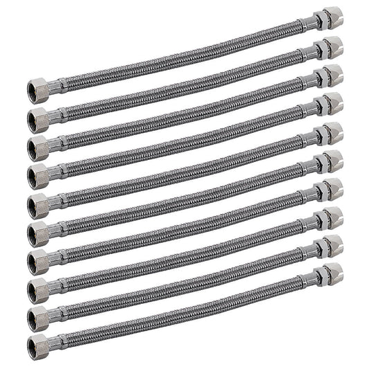 10er SET Flexibler Edelstahlschlauch 500 mm mit 3/8 Zoll Verschraubung und 3/8 Zoll Quetschverbindung /…