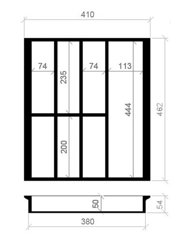 Besteckeinsatz NUSSBAUM 50er Schubl. B 410 x T 462 mm passend für Hettich InnoTech 16 + 19 mm Schubladen