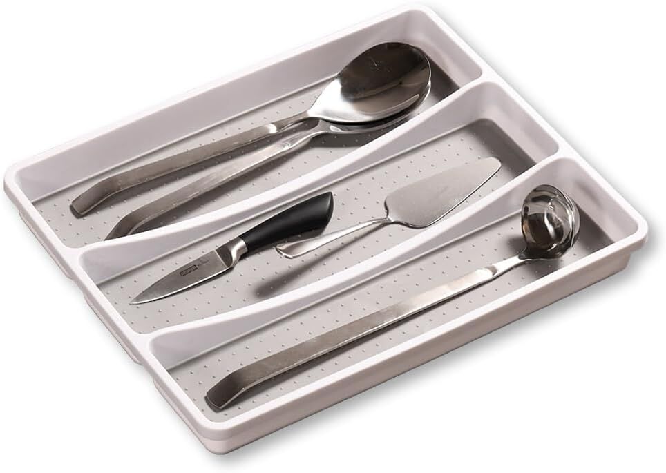 KESPER 30094 Besteckkasten / Mehrzweckeinsatz 40,5 x 32,5 x 4,5 cm mit 3-fach Einteilung, PP-Kunststoff, weiß/grau / Besteckeinsatz