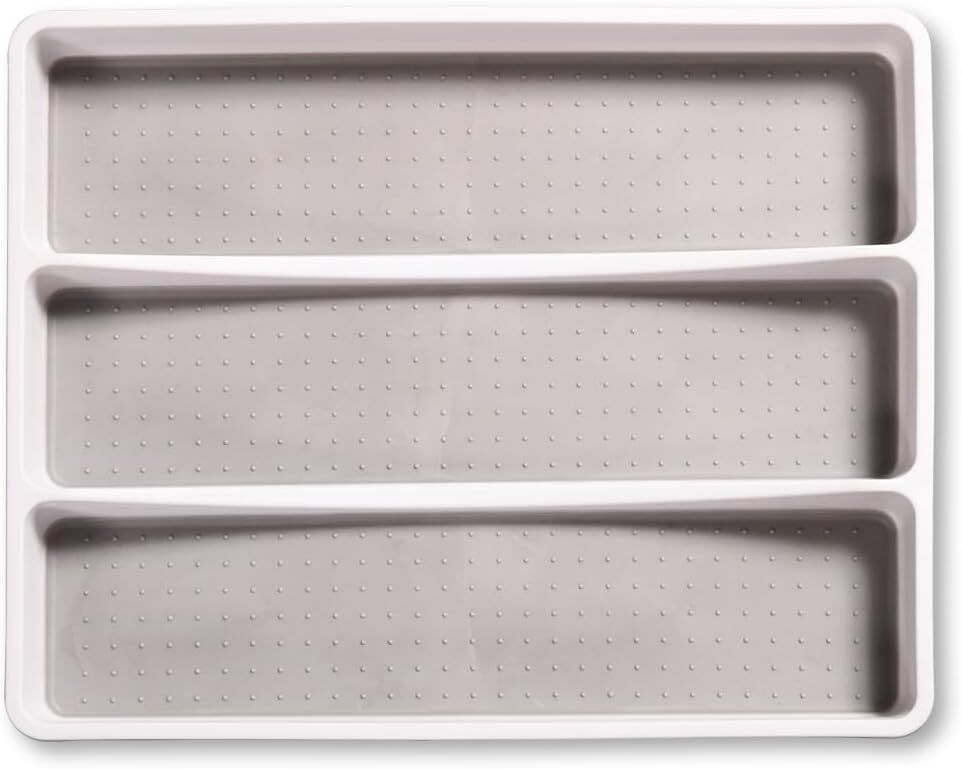KESPER 30094 Besteckkasten / Mehrzweckeinsatz 40,5 x 32,5 x 4,5 cm mit 3-fach Einteilung, PP-Kunststoff, weiß/grau / Besteckeinsatz