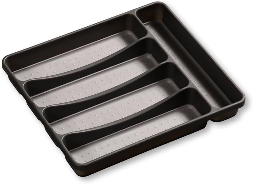 KESPER 30091 Besteckkasten 32,5 x 29,5 x 4,5 cm mit 5-fach Einteilung, PP-Kunststoff, grau / Besteckeinsatz