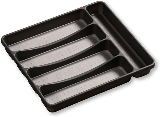 KESPER 30091 Besteckkasten 32,5 x 29,5 x 4,5 cm mit 5-fach Einteilung, PP-Kunststoff, grau / Besteckeinsatz