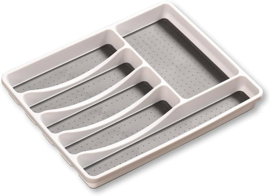 KESPER 30092 Besteckkasten 40,5 x 30,5 x 4,5 cm mit 6-fach Einteilung, PP-Kunststoff, weiß/grau / Besteckeinsatz