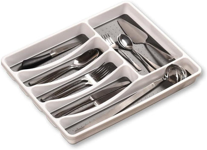 KESPER 30092 Besteckkasten 40,5 x 30,5 x 4,5 cm mit 6-fach Einteilung, PP-Kunststoff, weiß/grau / Besteckeinsatz