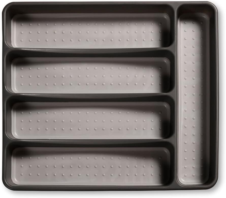 KESPER 30091 Besteckkasten 32,5 x 29,5 x 4,5 cm mit 5-fach Einteilung, PP-Kunststoff, grau / Besteckeinsatz