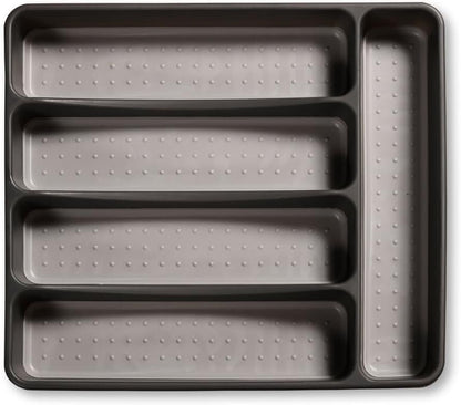 KESPER 30091 Besteckkasten 32,5 x 29,5 x 4,5 cm mit 5-fach Einteilung, PP-Kunststoff, grau / Besteckeinsatz