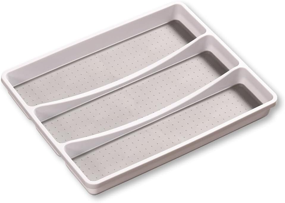KESPER 30094 Besteckkasten / Mehrzweckeinsatz 40,5 x 32,5 x 4,5 cm mit 3-fach Einteilung, PP-Kunststoff, weiß/grau / Besteckeinsatz