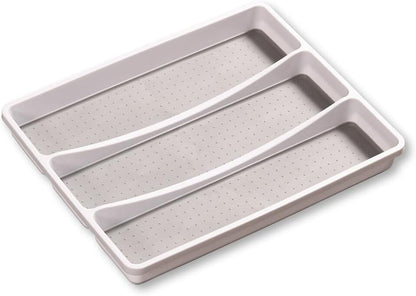 KESPER 30094 Besteckkasten / Mehrzweckeinsatz 40,5 x 32,5 x 4,5 cm mit 3-fach Einteilung, PP-Kunststoff, weiß/grau / Besteckeinsatz