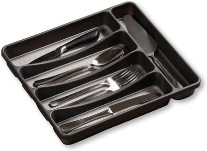 KESPER 30091 Besteckkasten 32,5 x 29,5 x 4,5 cm mit 5-fach Einteilung, PP-Kunststoff, grau / Besteckeinsatz