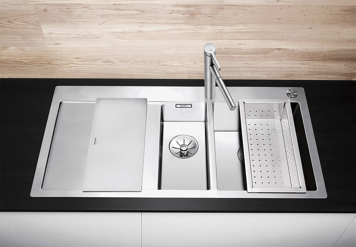 BLANCO Spüle CLARON 6 S-IF Becken rechts Edelstahl mit InFino®-Ventil (PushControl) / Edelstahlbecken – Bild 5