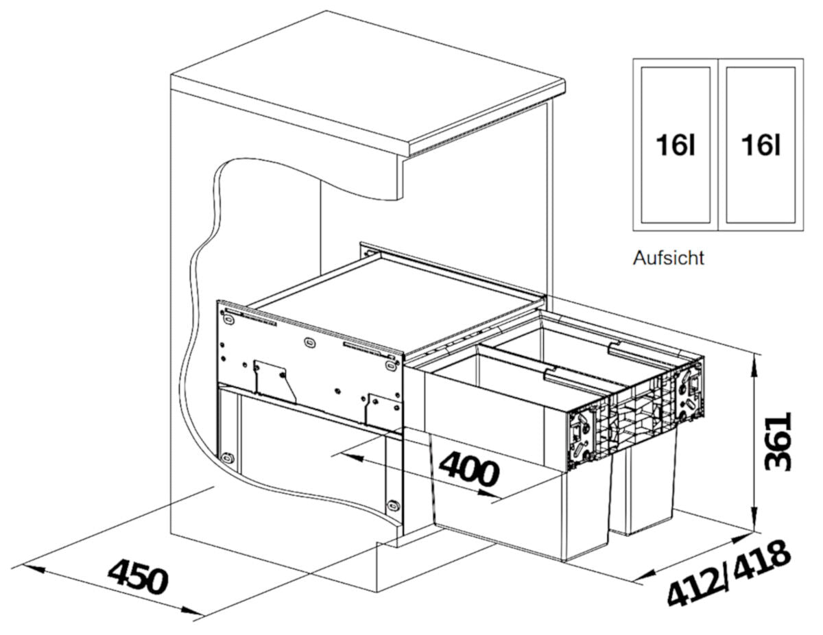 BLANCO 526200 SELECT II 45/2 Abfallsystem 32 (2x16) Liter für 45 cm Schrankbreite / Frontanbindung – Bild 2