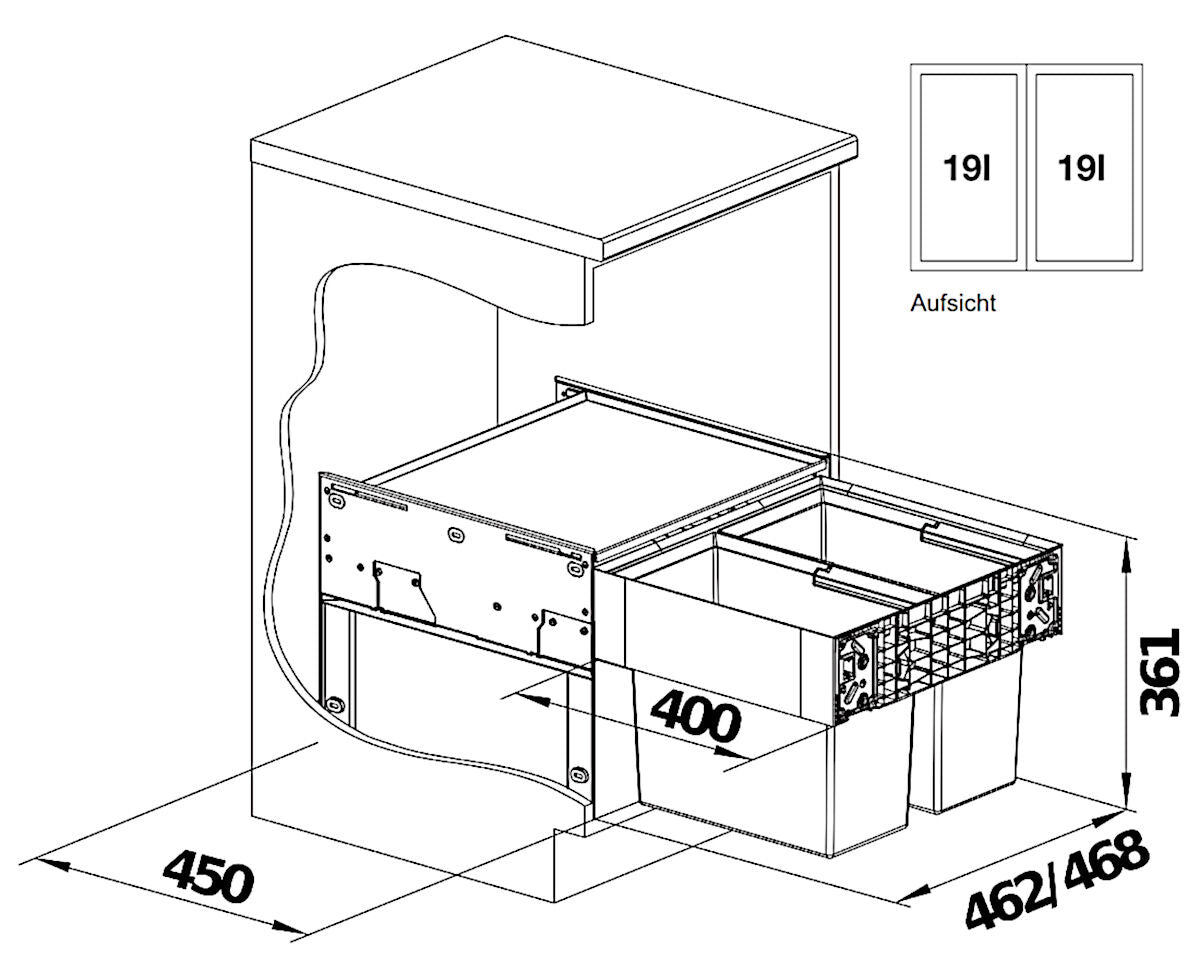 BLANCO 526201 SELECT II 50/2 Abfallsystem 38 (2x19) Liter für 50 cm Schrankbreite / Frontanbindung – Bild 2