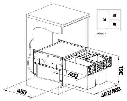 BLANCO 526202 SELECT II 50/3 Abfallsystem 35 (1x19 u. 2x 8) Liter für 50 cm Schrankbreite / Frontanbindung – Bild 2