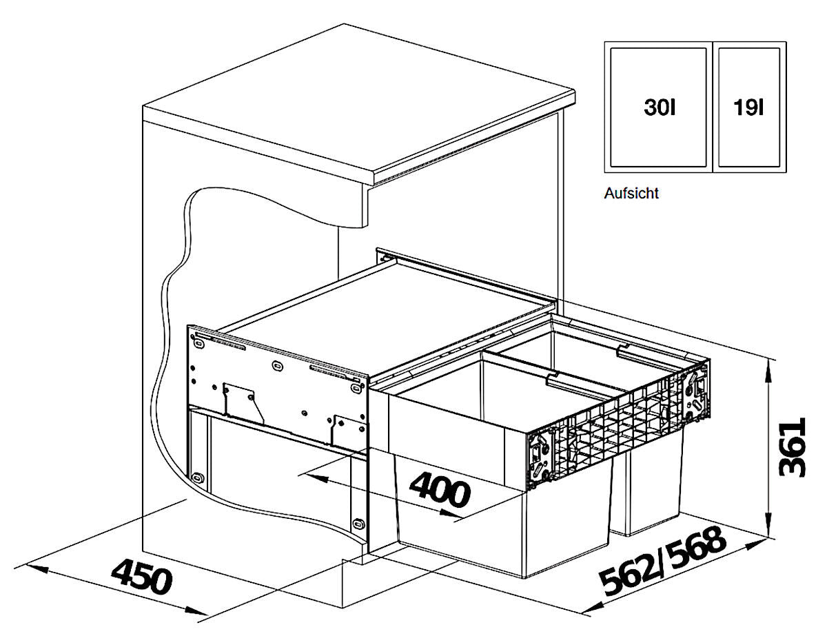 BLANCO 526203 SELECT II 60/2 Abfallsystem 49 (1x 30 u. 1x19) Liter für 60 cm Schrankbreite / Frontanbindung – Bild 2