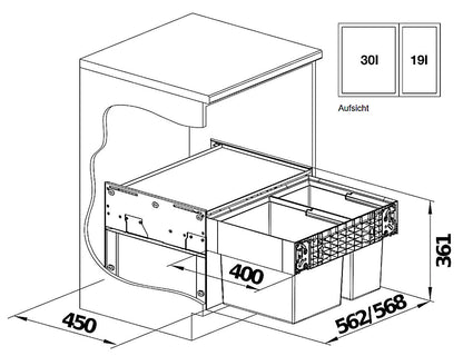 BLANCO 526203 SELECT II 60/2 Abfallsystem 49 (1x 30 u. 1x19) Liter für 60 cm Schrankbreite / Frontanbindung – Bild 2