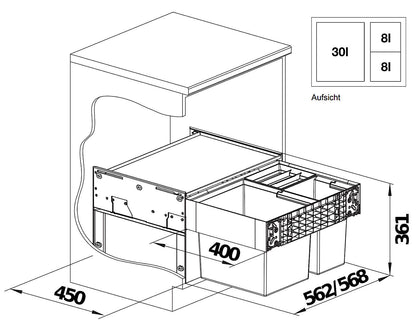 BLANCO 526205 SELECT II XL 60/3 Abfallsystem 46 Liter (1x 30 u. 2x 8) für 60 cm Schrankbreite / Frontanbindung – Bild 2