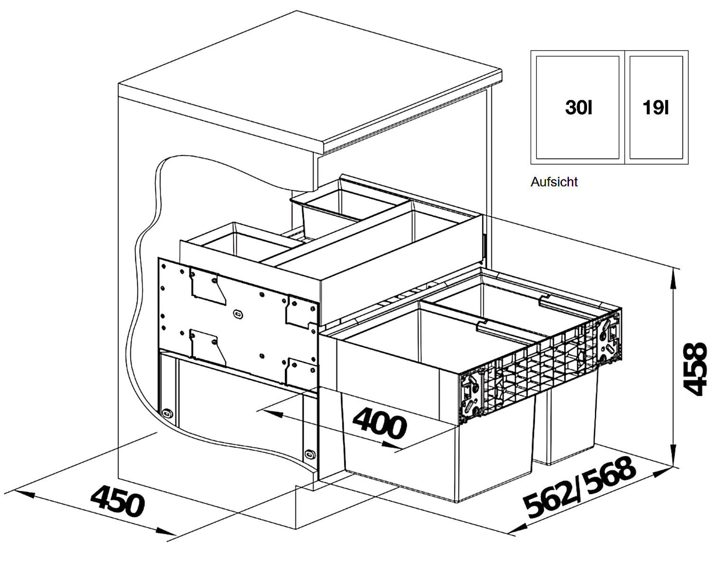 BLANCO 526208 SELECT II 60/2 ORGA Abfallsystem 49 Liter (1x 30 u. 1x 19) für 60 cm Schrankbreite / Frontanbindung – Bild 2