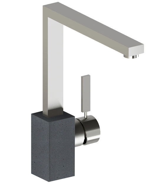 AquaCucina 53860-BA Armatur PURE-LOFT aus Edelstahl matt - Sockel in Basaltoptik / Küchenarmatur / Einhebelmischer