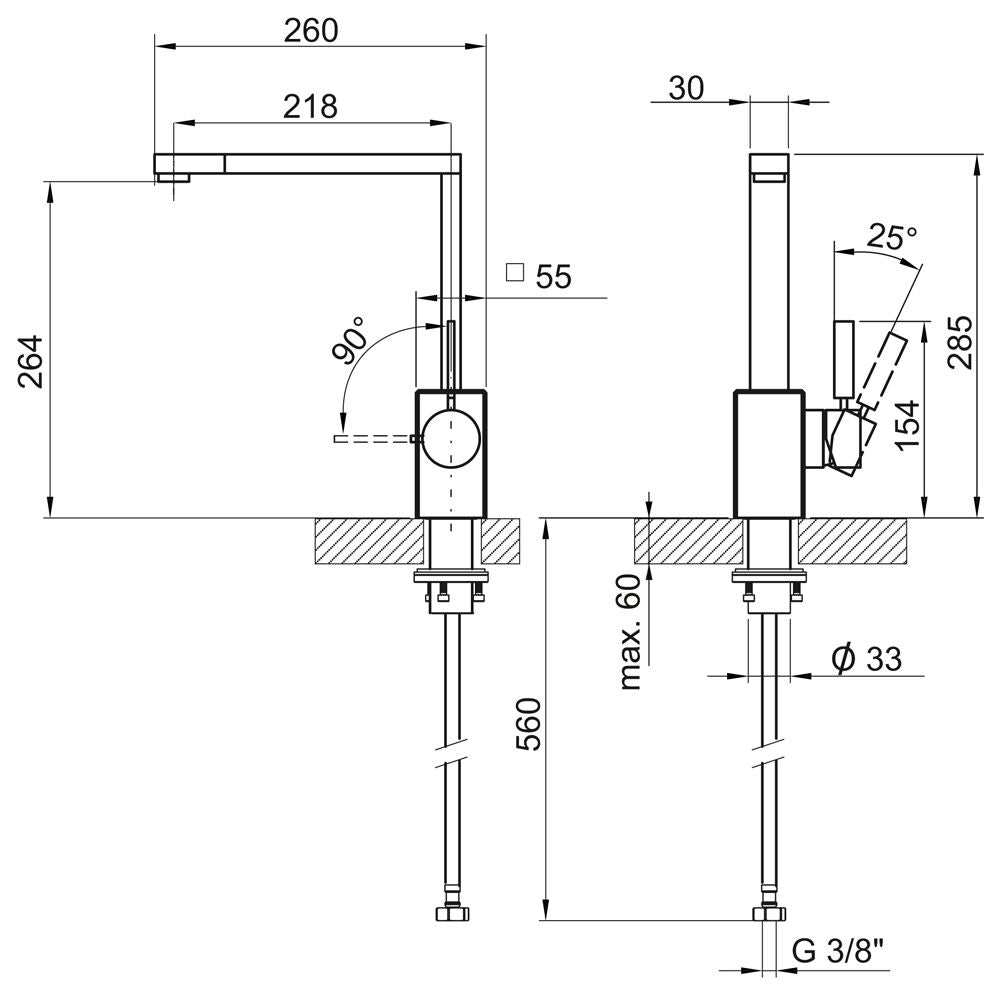 AquaCucina 53860-BA Armatur PURE-LOFT aus Edelstahl matt - Sockel in Basaltoptik / Küchenarmatur / Einhebelmischer – Bild 2