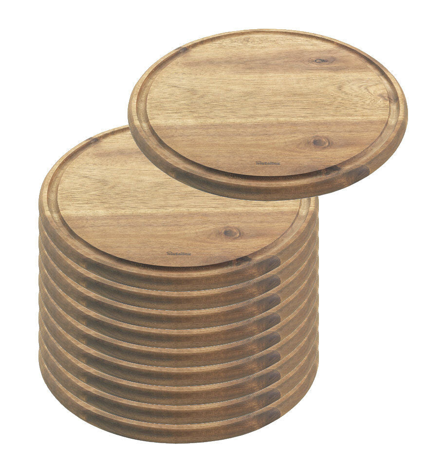 10er SET METALTEX 561310000 Schneidebrett Ø 24 cm mit Saftrille aus Akazienholz / Schneidbrett